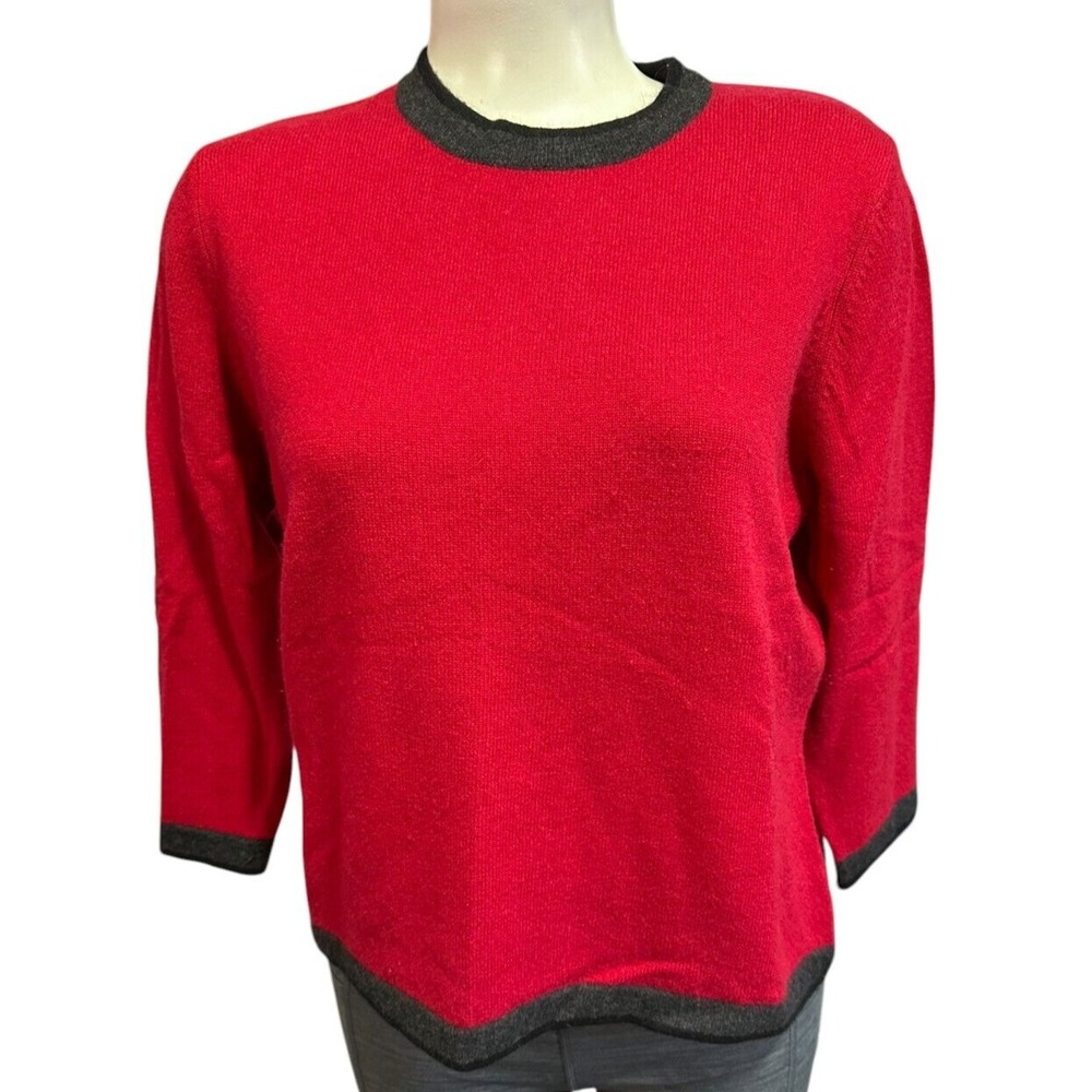 Valerie‎ Stevens Women's Sweater 2 Ply 100% Cashmere Red Size L - 3/4 Sleeve